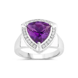 Natural Amethyst and Lab Diamond Trillion Ring