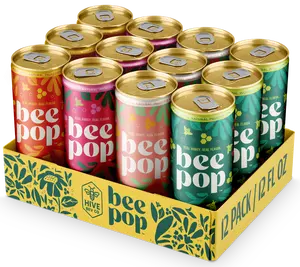 BeePop Prebiotic Sparkling Honey Drink Variety Pack – All 4 Flavors, 12 Pack