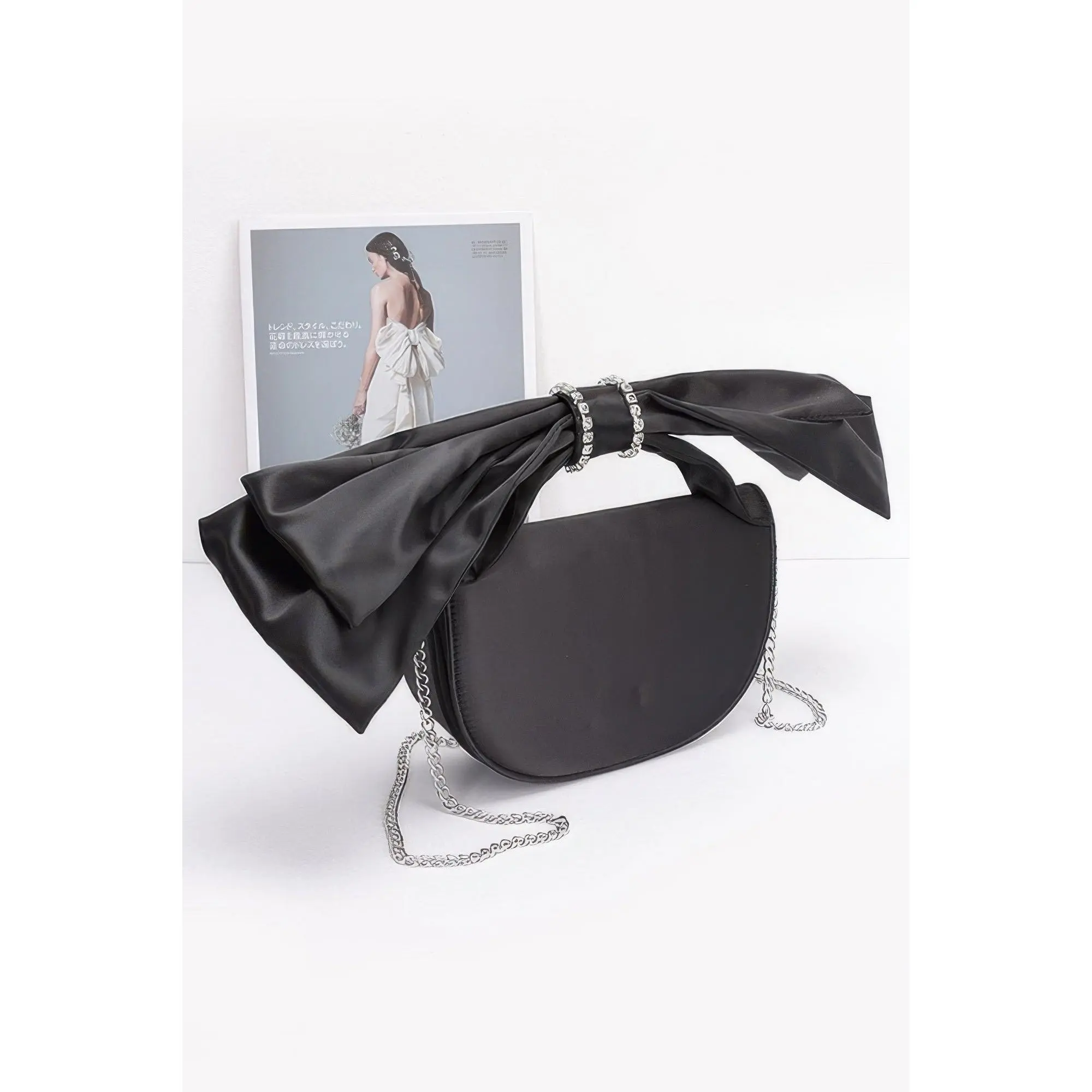 Oversized Bow Handle Satin Crossbody Bag