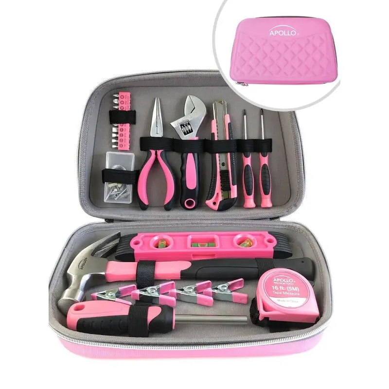 Tools 63pc Household Tool Kit in Zippered Case Pink, Multifunctional Hand Tool Kit, Including Tape Measure, Hexagon Wrench, Electrical Tape, Wire Cutter, Screwdriver, Hammer, Measuring Pen, Household Tool Set with Storage Box for Electronics
