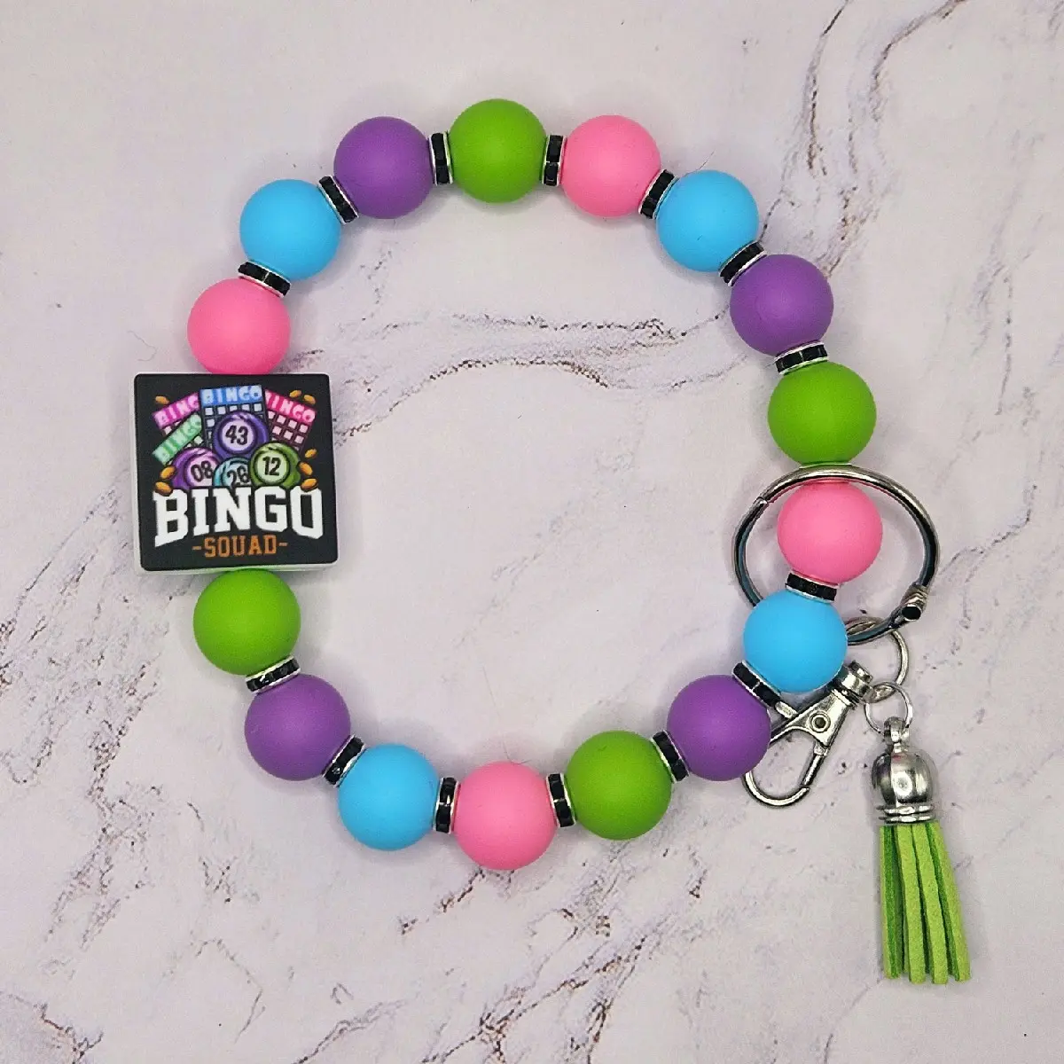 Bingo Squad Rhinestone Beaded Wristlet Keychain for Women