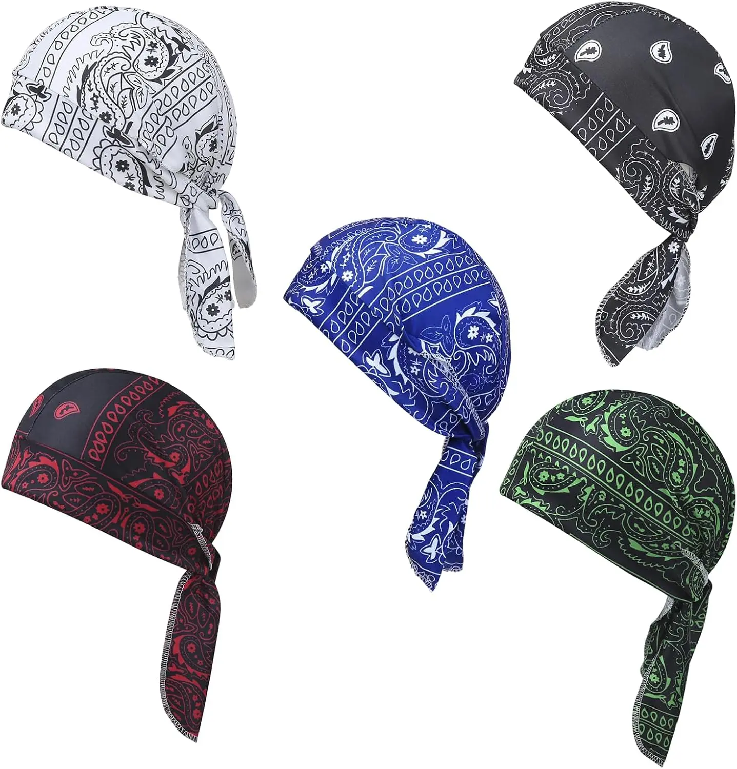 Motorcycle Helmet Headscarf Set for Motorcycle Enthusiasts - Universal Wraparound Paisley Pattern Cotton Blend Sweatband, Soft Breathable Stretchy Adult Casual Accessory with Durable Fabric & Easy Maintenance, Biking Safety Lining, Beanie, Heat Control