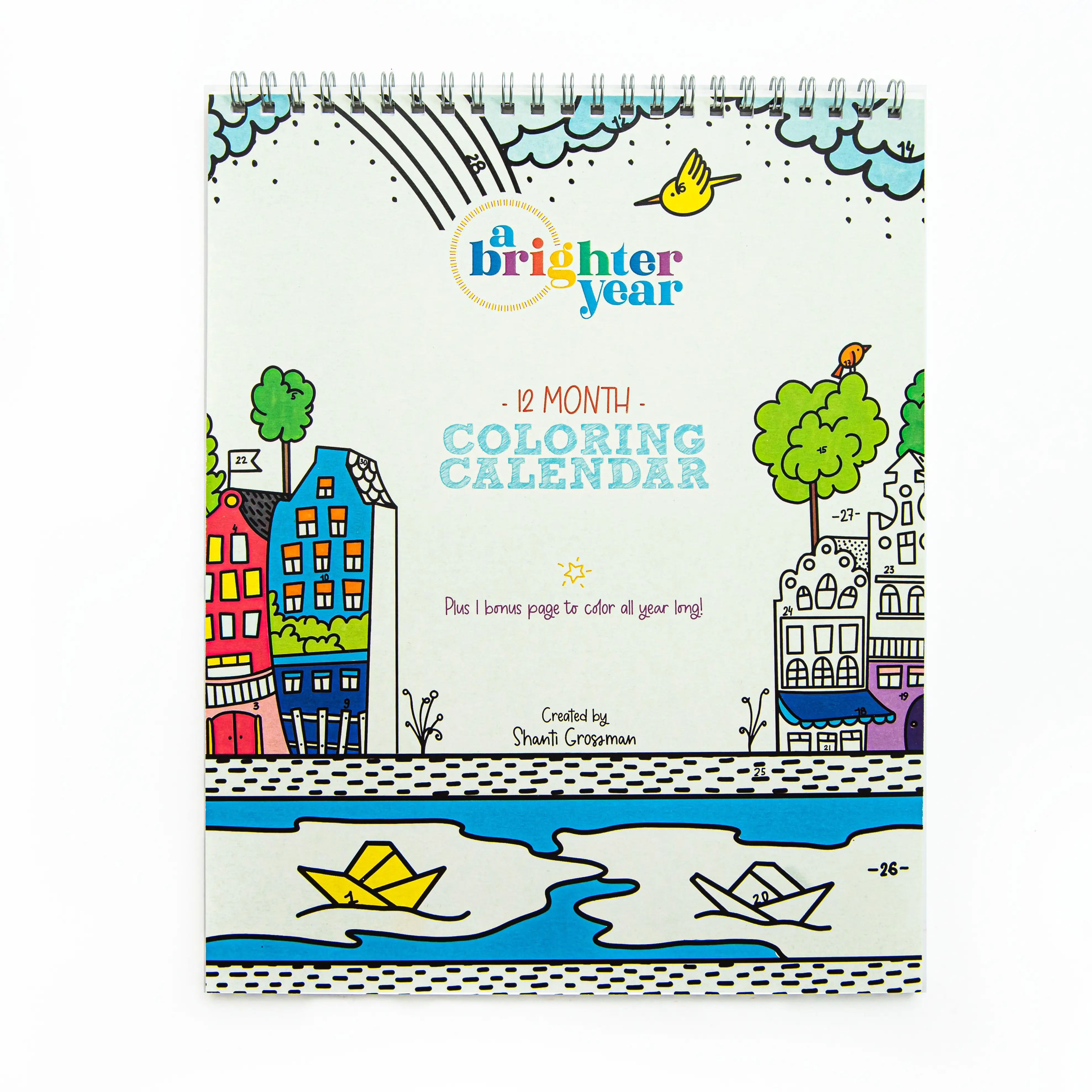 12 month coloring book calendar, A Brighter Year, coloring pages for adults, coloring books for adults, 12 month coloring calendar