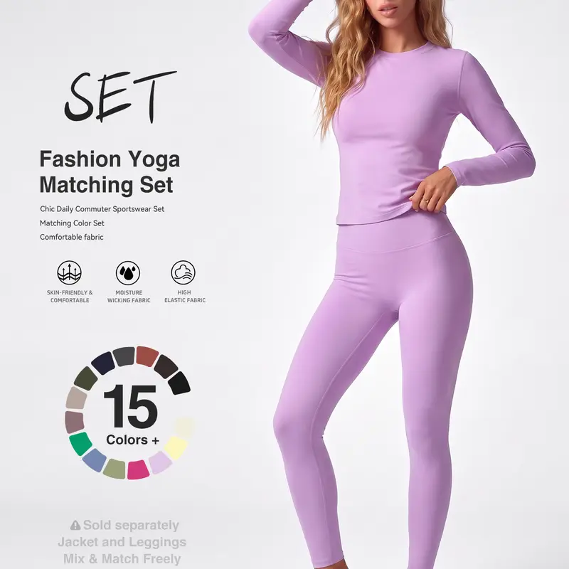 Uncia Active Yoga Matching , Long Sleeve Crop Workout Top High Waist Butt Lifting Leggings, Moisture Wicking Stretch Athletic Activewear Separates for Gym Running Daily Outdoor