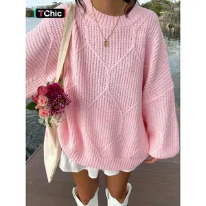 Women's Oversized Cable Knit Solid Color Long Sleeve Sweater Crew Neck Chunky Warm Thick Autumn Winter Cute Pullover Sweater for Casual Daily Wear, Fall Outfit for Women, Winter Sweater for Women, Women Winter Lightweight Knitwear