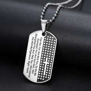 Simple Retro Hip-hop Style English Letter Square Pendant Stainless Steel Men's Necklace Accessory