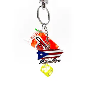 The Boricua Outlets Isla Splash Keychain - Puerto Rico themed Keychain - Mini Drink, Mini Die, Puerto Rico Flag