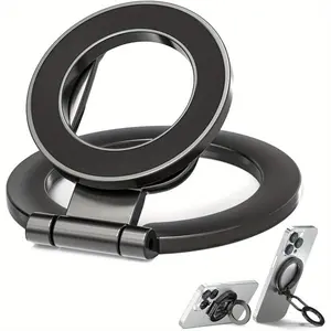 Dual Magnetic Phone Holder with 360° Rotation, Folding Finger Ring Phone Grip, Two Sides Magnetic Base, Compatible with iPhone, Samsung, Gym Refrigerator, Mount