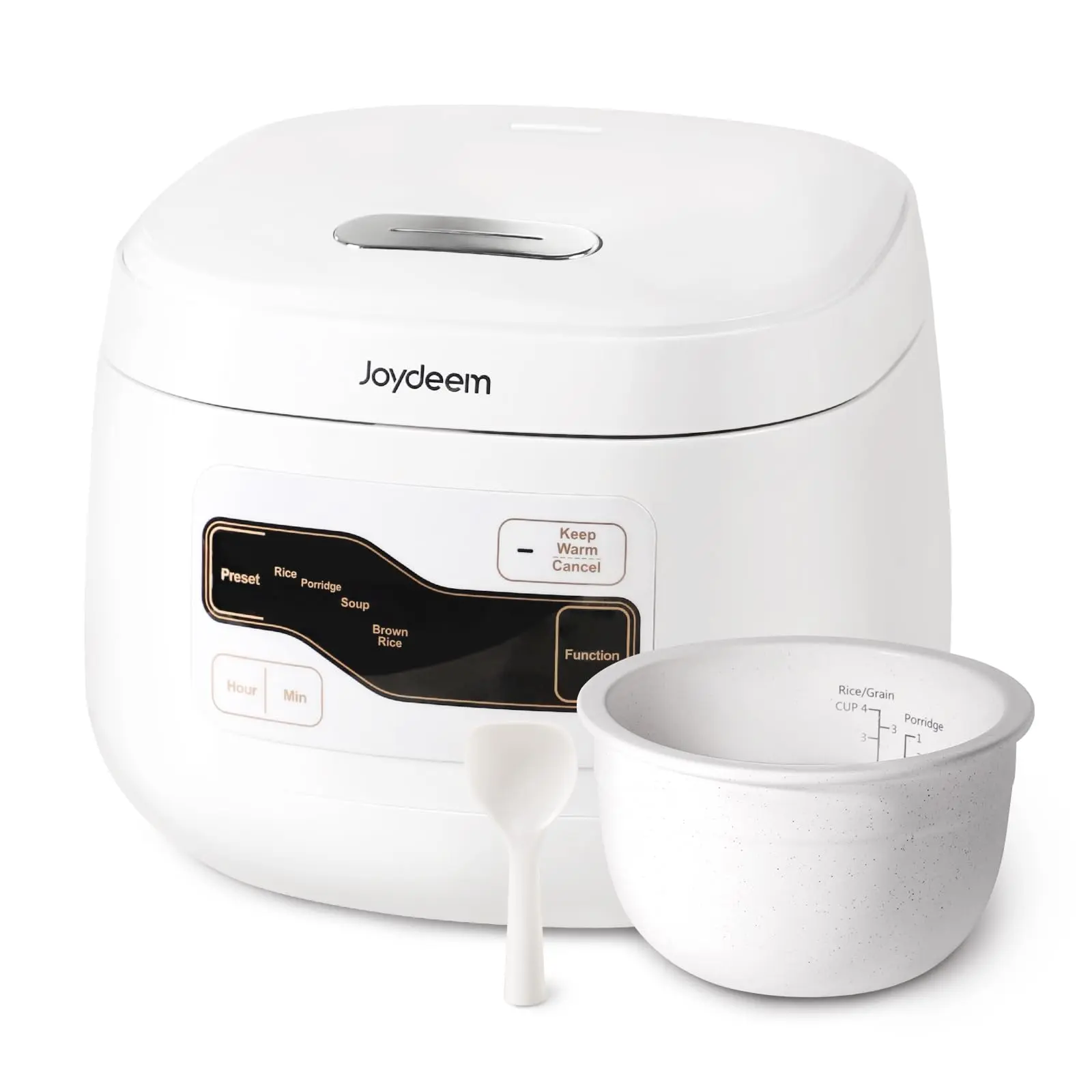 Joydeem Ceramic Rice Cooker FD20S-W, 4-Cup Uncooked Capacity, 2L Pure Ceramic Inner Pot, 24h Delay Start, White Kitchen Rice Cooker