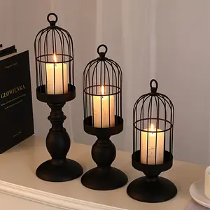 3pcs Vintage Birdcage Candle Holder Set, Black Metal Tabletop Candle Stands, Perfect For Christmas, Valentine'S Day And Universal Celebrations Fireplace Decor & Table Centerpieces