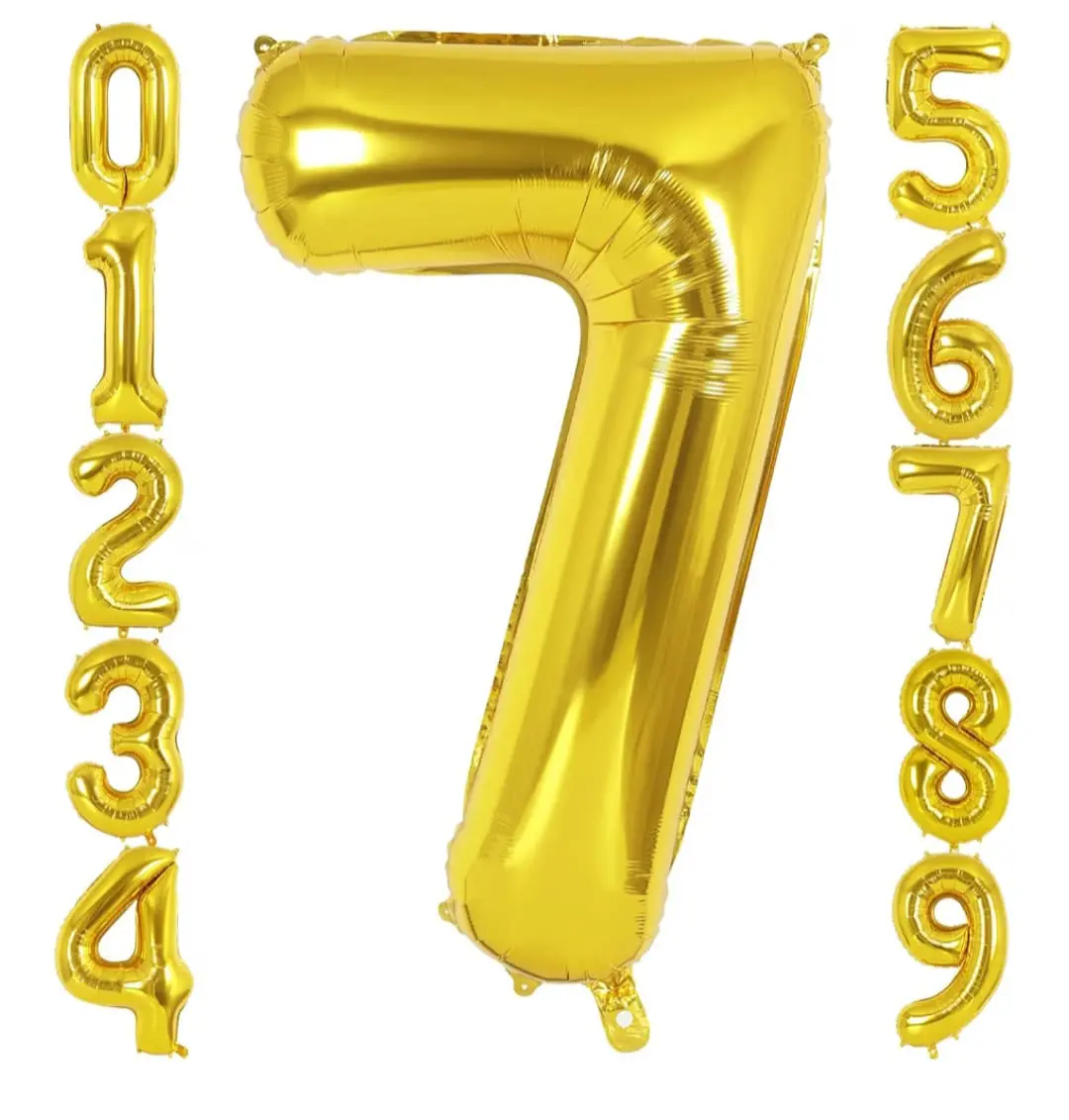 Gold Number 7 Balloon 40 Inch Big Large Foil Helium Number Balloon for Celebrations and Events