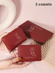 Women's Rabbit Pattern Wallet, Fashionable Pu Leather Zipper Card Holder, Casual Trendy Versatile High-quality Daily Wallet