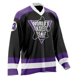 World's Okayest Goalie Hockey Jersey Black Purple White Customizable Name Number for Autumn Season 1 Pack Goalie Cut Mesh Sublimation 100% Polyester