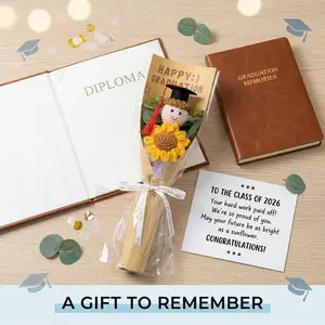 Knitted Sunflower Graduation Bouquet for Boys and Girls Handmade Crochet Doll Gift Commencement Souvenir Photo Prop