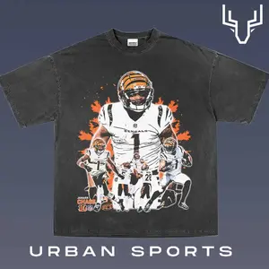 JAMARR CHASE 1.6 Football Retro Graphic Tee, Urban Sports Streetwear Shirt, Vintage Style Fan T-Shirt, Championship Inspired Oversized Washed Tee, Unisex Casual Sports Graphic Top for Men Women Fans
