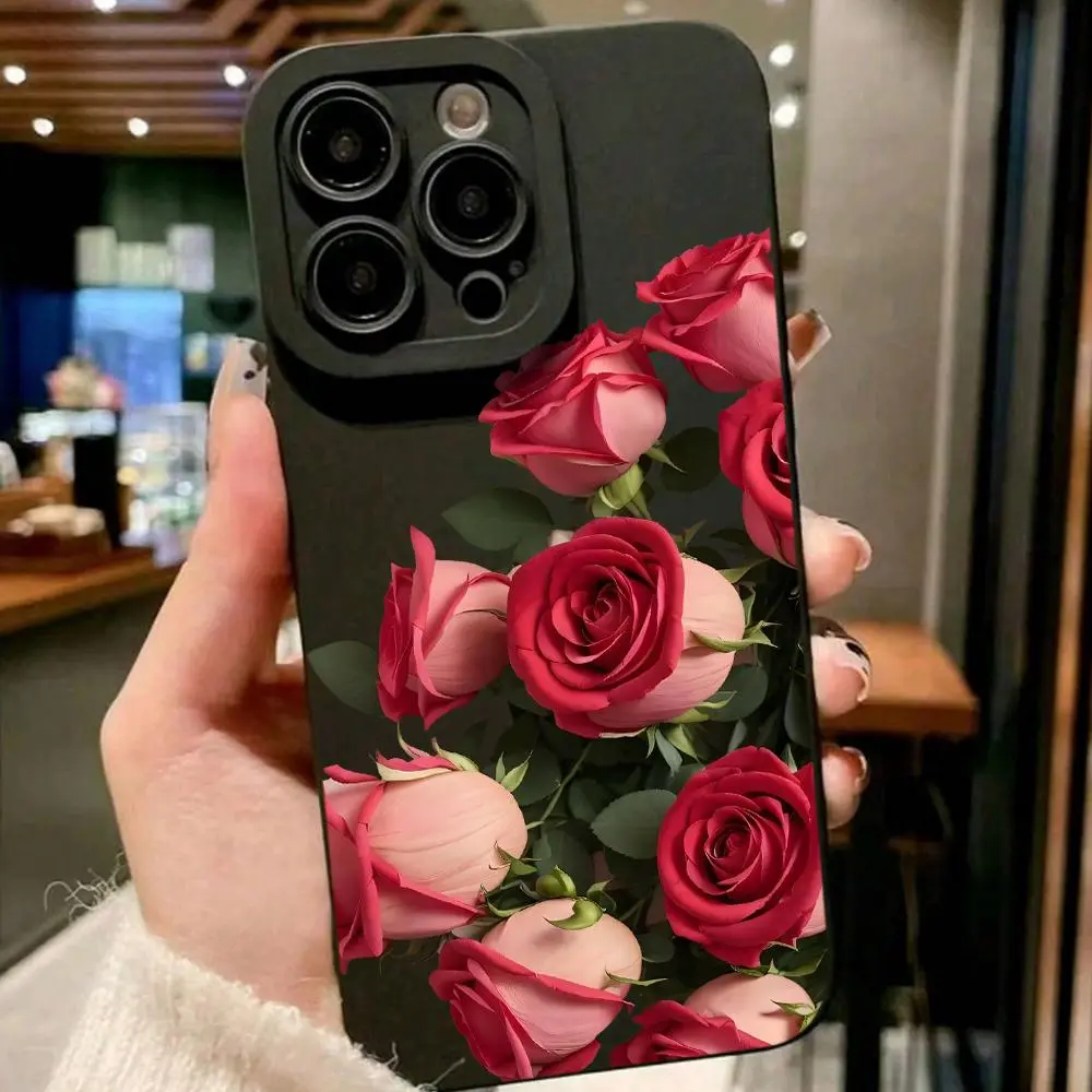 Rose Pattern Phone Case, Anti-fall Phone Protector Cover, Shockproof Phone Protective Case Compatible with iPhone Samsung Galaxy Series