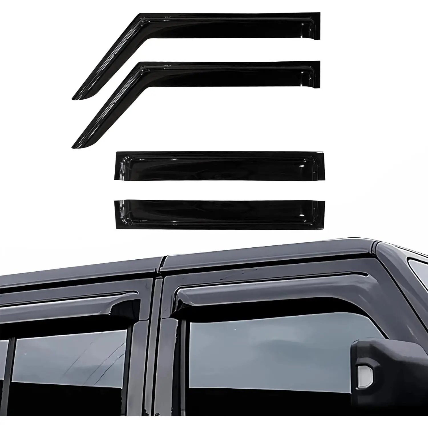 Side Window Deflectors & Visors for 2018-2025 Jeep Wrangler JL 4-Door, 2020-2025 Gladiator JT - Tape-On Guard, Thickened Plastic, Glare Reduction, Sun Protection, Wind/Rain Shield, UV-Protected, Reinforced ABS, Sporty Look