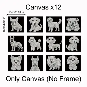 New Arrival 12Pcs Mini Crystal Dog Diamond Art Painting Canvas Kit - 5.91in No Frame Rhinestone Set for Home Decor, Ideal DIY Needlework Gift for Hobby Enthusiasts
