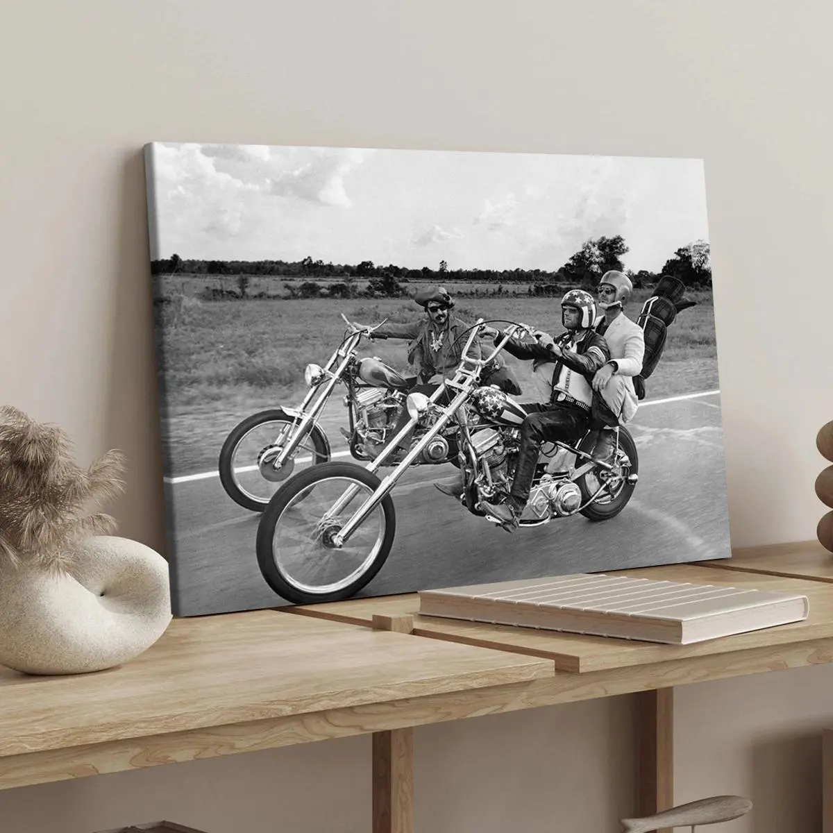Vintage Motorcycle Riding Moment Pattern Wooden Framed Canvas Painting, Wooden Wall Art, Modern Art Decoration, Living Room Bedroom Decoration, Hallway Office Mural, Ideal Gift, Ornaments, Decoration Items