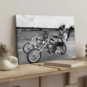 Vintage Motorcycle Riding Moment Pattern Wooden Framed Canvas Painting, Modern Art Decoration, Living Room Bedroom Decoration, Hallway Office Mural, Ideal Gift, Ornaments
