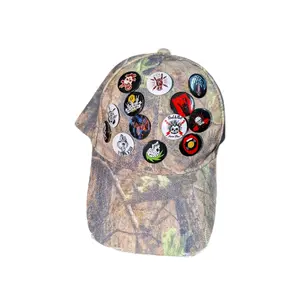 Punk Camo Hat with 12 Vintage Button Pins - DIY Rock Aesthetic Cap