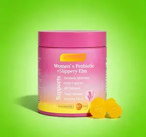 Her Juicy Natural Soothing Feminine Probiotic Gummies All-in-One Care Slippery Elm Extract + Prebiotics + Lactobacillus Mix Gentle Relief for Vaginal Dryness & pH Imbalance, Pineapple 60 Pieces