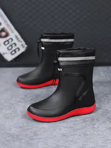 Women's Large Size Rain Boots Couple New Style Mid-Calf Convenient Drawstring Design Anti-Slip Waterproof Outdoor Fishing Waterproof Footwear