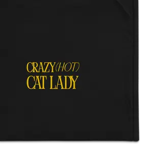 Crazy (Hot) Cat Lady - Cozy Cat Lady Sherpa Blanket - Yellow Embroidered Letters