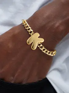 Men's Vintage Stainless Steel Cuban Chain Bracelet, Casual Big Bubble Letter Pattern, All Seasons, No Choking Hazard Warning