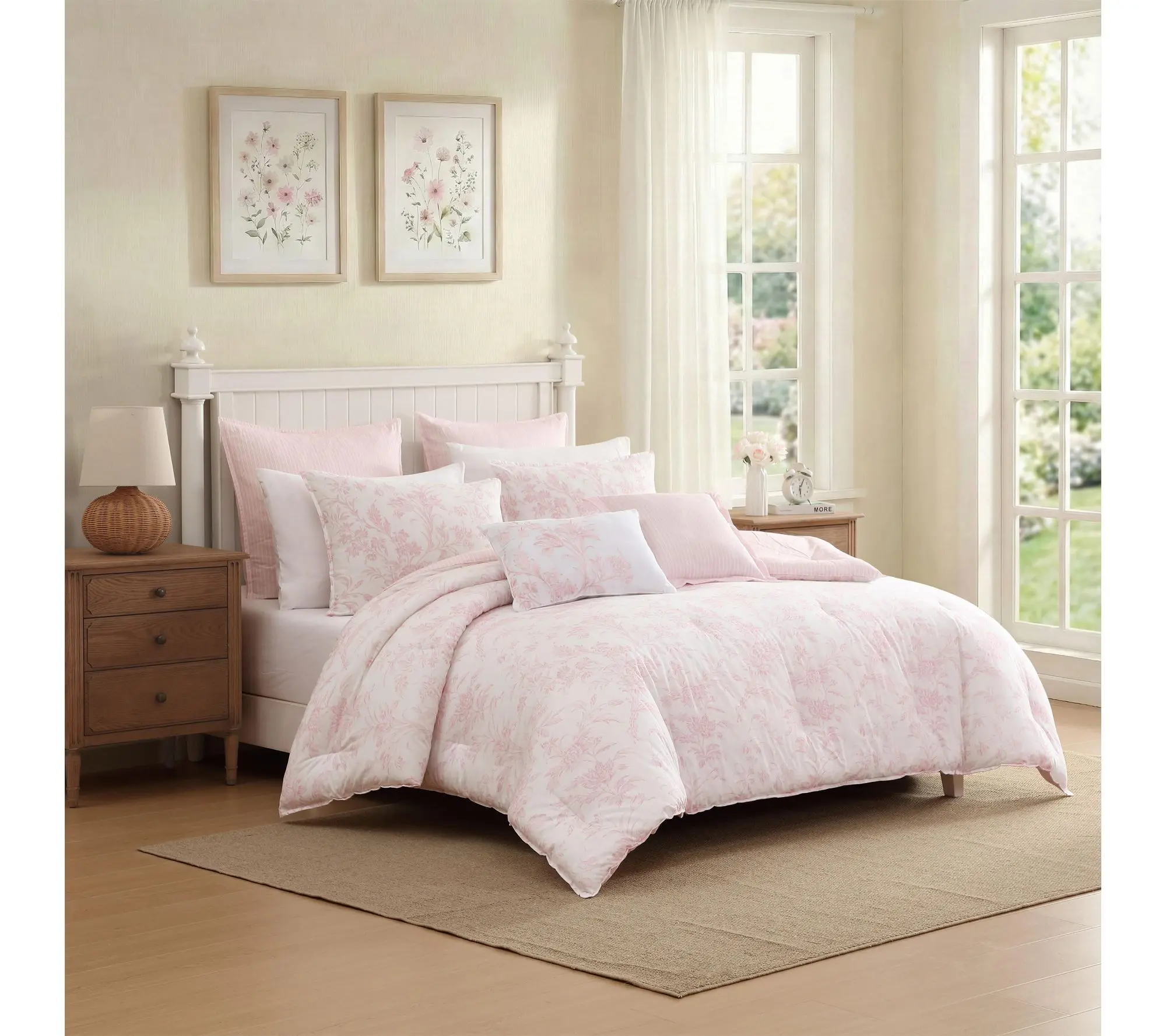 Laura Ashley Natalie White/Pink 5-Pc Cotton Twin Comforter Set