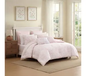 Laura Ashley Natalie White/Pink 5-Pc Cotton Twin Comforter Set