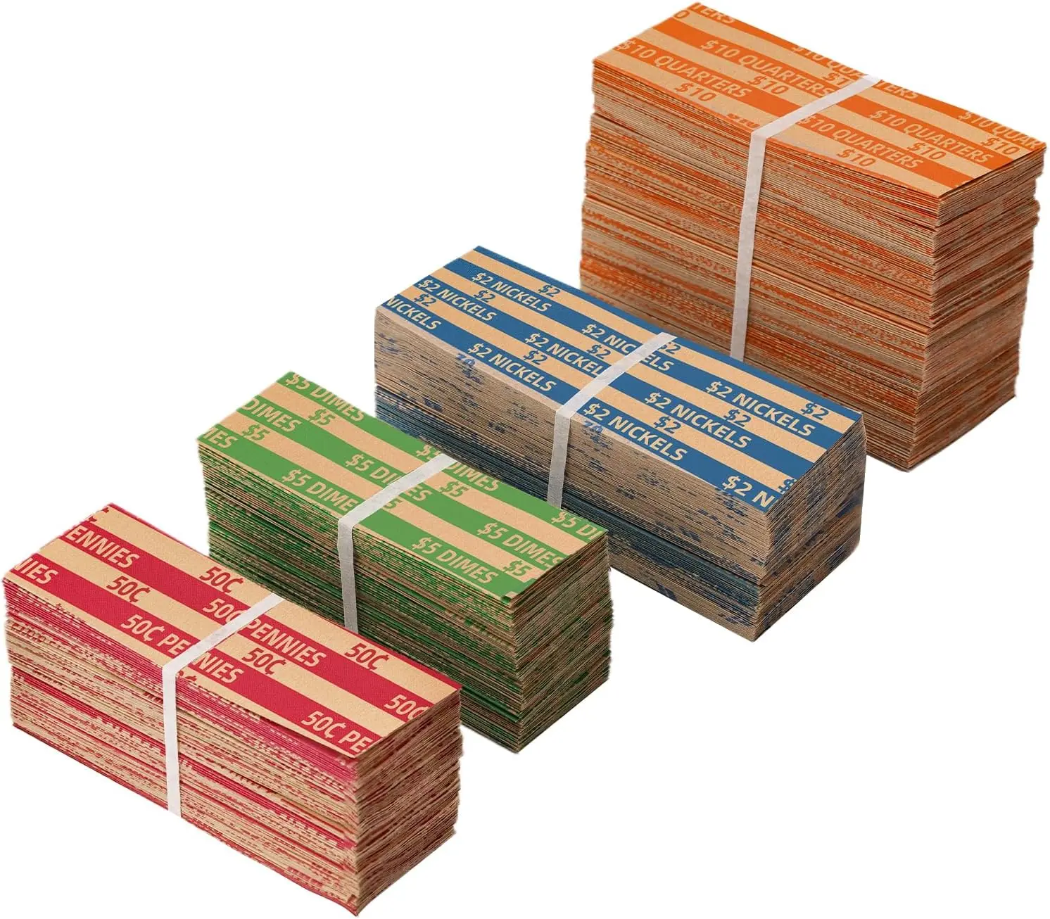 Coin Wrappers Assorted 500 Flat Stripped Coin Roll Wrappers for All Coins Including 200 Quarter Wrappers and 100 Each of Penny, Coin Enthusiasts, Durable Wrappers