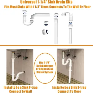 Bathroom Sink Drain Kit,1-1/4" Sink Drain Kit for Most Bathroom Sink Drain Repair Kit and Kitchen Sink Drain Kit,1-1/4" P Trap or S Trap Sink Plumbing Kit,Sink Pipe Replacement Kit