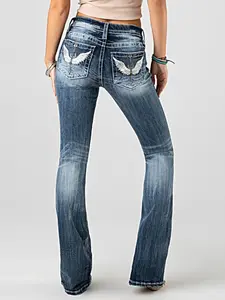 2025 New Embroidered Jeans Women's Heavy Washed Stretch Denim Pants Fatherday Womenswear Comfort