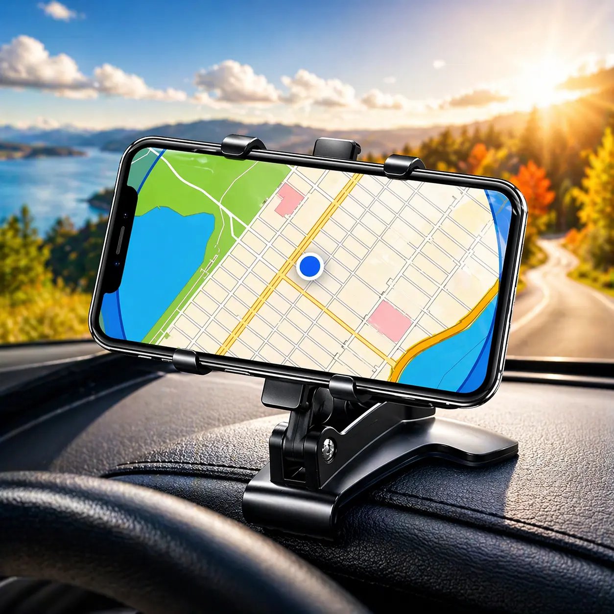 Car Phone Mount - Dashboard Holder, Car Stand for Cell Phones, Adjustable Clamp, Secure Grip for iPhone & Samsung Galaxy, Easy Installation, Driving Safety Design, Dashboard Phone Holder, Cell Phone