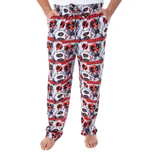 Marvel Men's Deadpool Heads Will Roll! Chibi Character Print Adult Sleep Lounge Pajama Pants