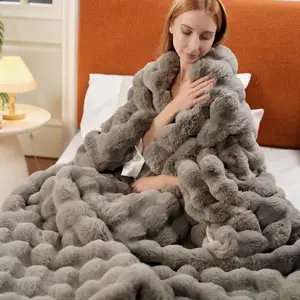 MACINSO Warm and comfortable faux rabbit fur blanket, soft and warm sofa throw blanket, office nap blanket, camping and travel blanket, all-season bubble blanket, multi-functional gift blanket