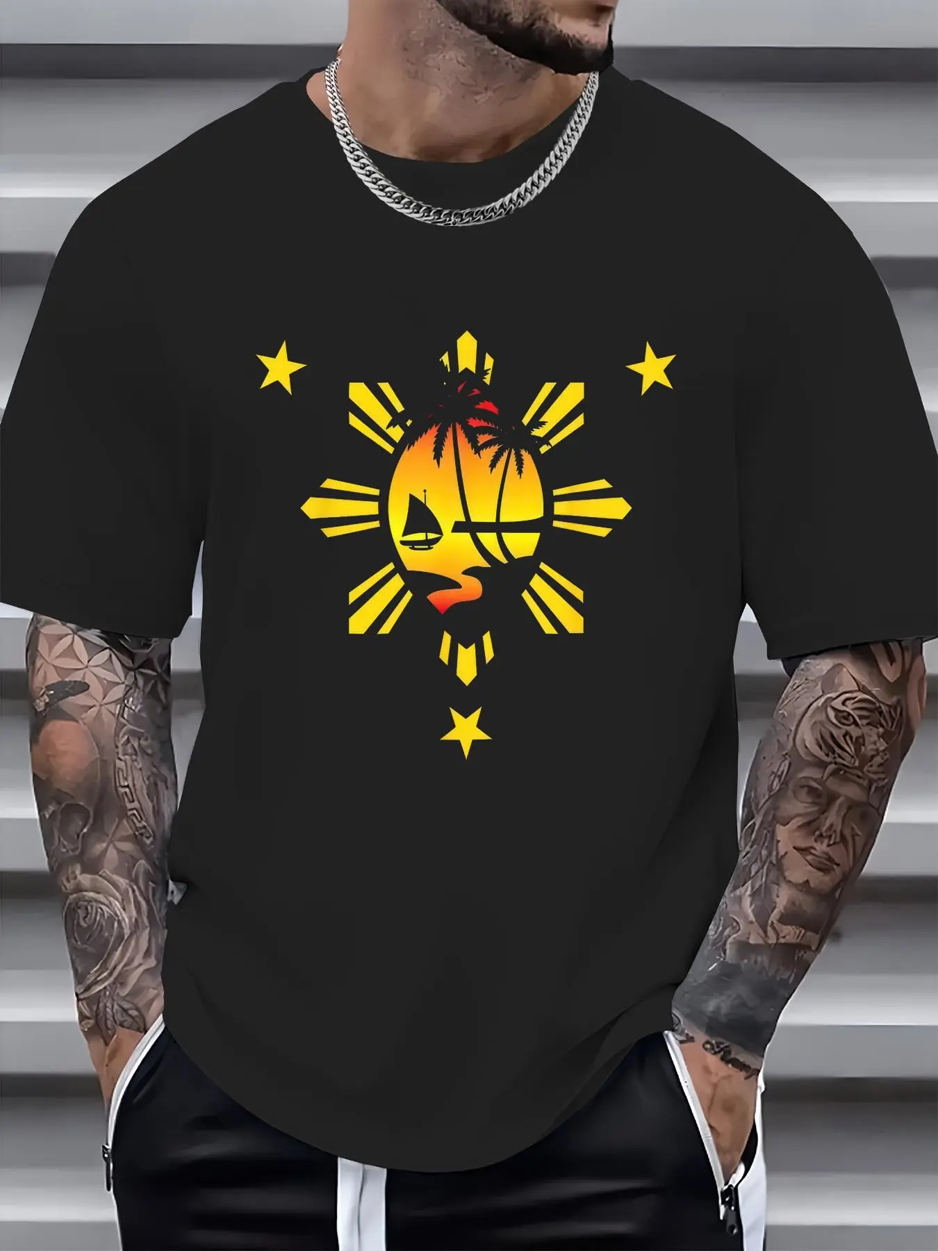 100% Cotton Guamanian Filipino Guam Philippines Mashup T-Shirt Gift T-Shirt Casual Short Sleeve Shirt, Western Outfits Shirts Men's Graphic Tees Top