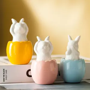 Easter Eggshell Rabbit Figurine Set, Ceramic Easter Bunny Design, Multi-Color, No Power Needed, Simple European Style Decor