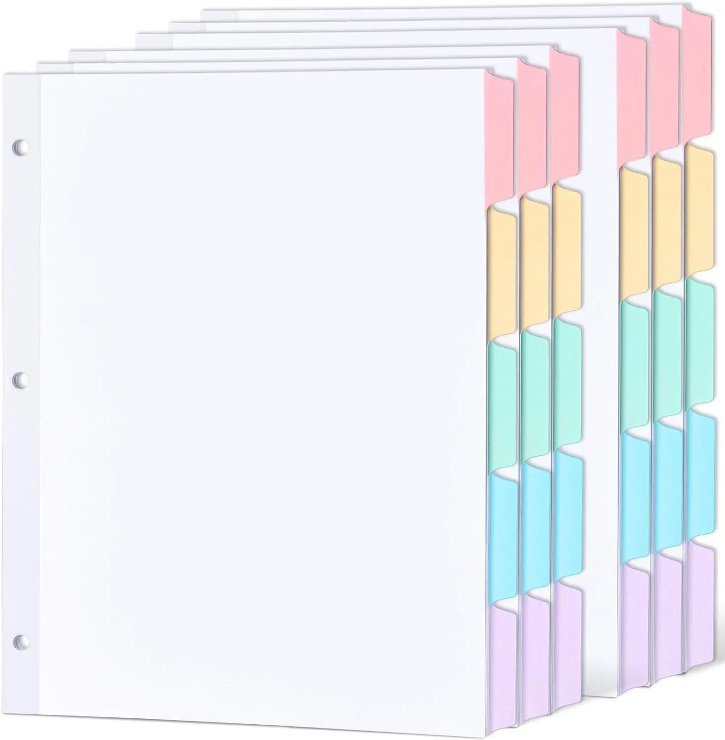 Forvencer Blank Writable Binder Dividers with Multicolor Tabs | 3 Hole Punch Dividers with Reinforced Edge, Binder Dividers for Letter Size, 6 Sets, 30 Dividers, 1/5 Cut Tabs