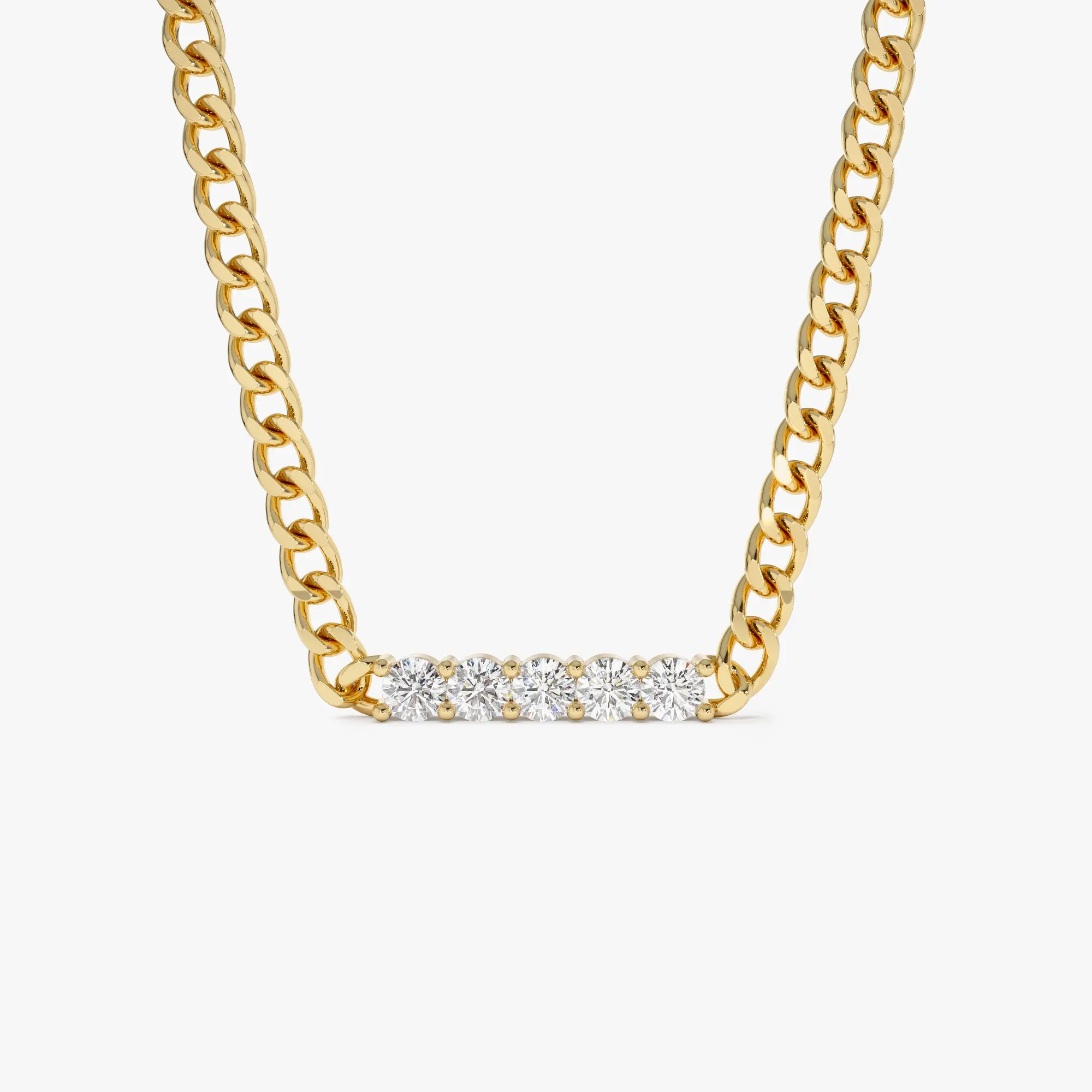 14k Diamond Bar Cuban Chain Necklace