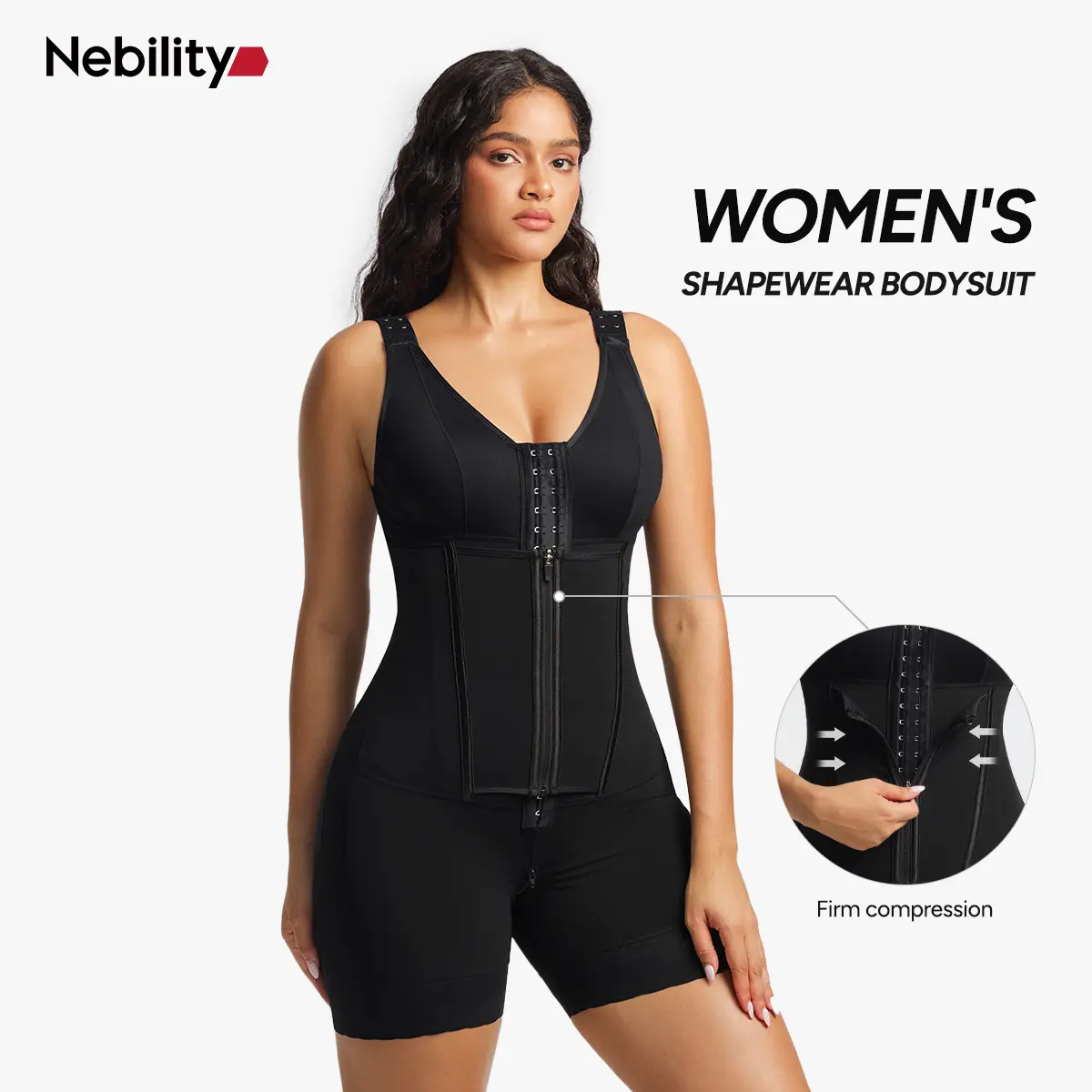 Nebility Women's Shapewear Bodysuit, Sleeveless Tummy Control Corset with 11 Steel Bones, Body Contouring Butt Lifter with Adjustable Straps, Bandeau Sleeveless Corset, Waist Training