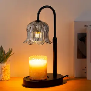 Candle Warmer Lamp with Timer - Adjustable Height & Dimmable Vintage Electric Warmer, Floral Glass Top for Scented Jar Candles & Wax Melts, Perfect for Bedroom, Office, Gift