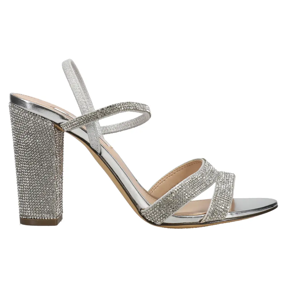 Nina Womens Sarah Rhinestone Block  Dress Sandals High Heel 3" & Up - Silver