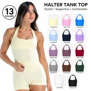 ( with logo ) dfyne Women’s Halter Neck Workout Top with Built in Bra, Backless Seamless Yoga Tank Top, 13 Colors