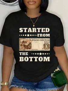100% Cotton Started From Bottom Food Stamp Coupon Stars T-Shirt Unisex Classic Comfort Tee Tops Oversized Crew Neck T Shirts