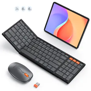 MEETION Foldable Keyboard and Mouse, Folding Portable Wireless Keyboard Mouse, Full Size Rechargeable 2.4G+Dual Bluetooth Keyboards Combo for Business Travel, for Windows/Mac/iOS/Andriod, iPad/Laptop