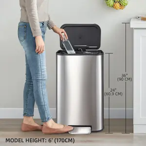 Garvee Kitchen Trash Can 7.9 Gallon (30L) Stainless Steel Rectangular Garbage Can With Soft-Close Lid & Removable Inner Basket Heavy Duty Hands-Free Odor-Proof Step Trash Can