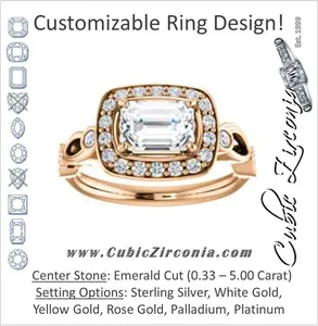 Cubic Zirconia Engagement Ring- The Madison (Customizable Emerald Cut Design with Halo and Bezel-Accented Infinity-inspired Split Band)