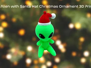Knit Alien with Santa Hat Christmas Ornament 3D Printed